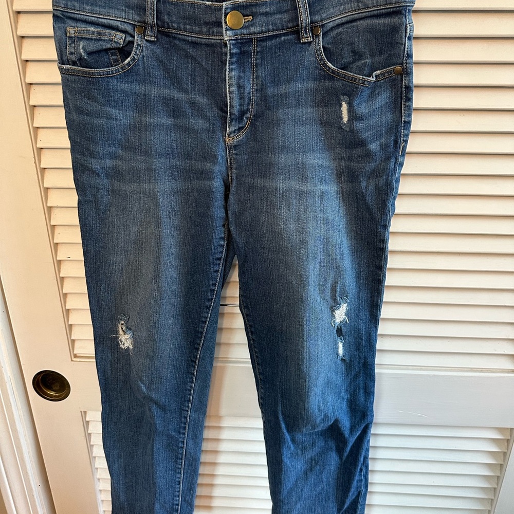 Ann Taylor Blue Distressed Skinny Jeans